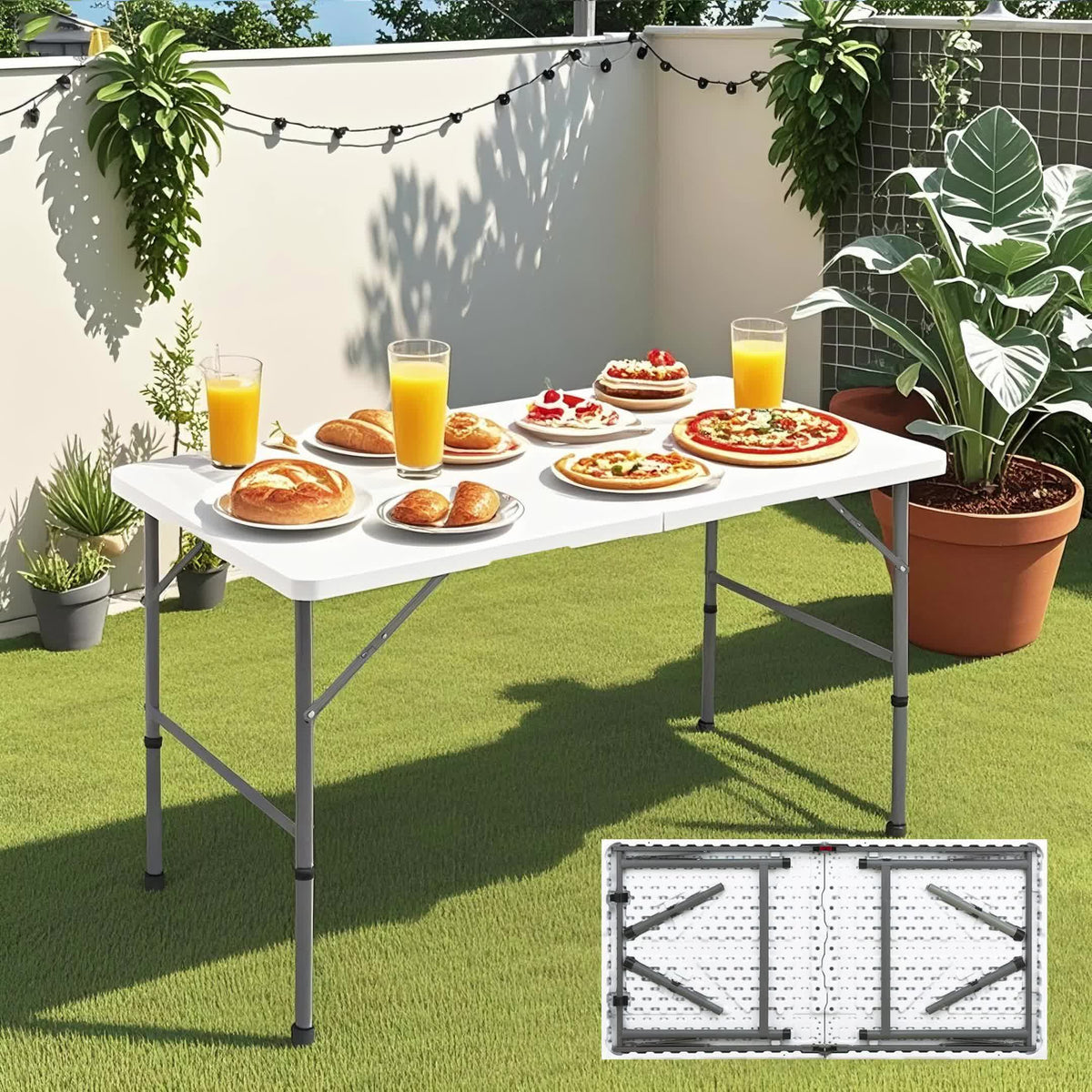 Portable Folding Utility Table with Plastic Top, Carrying Handle and Locking Design, Multiple Model Options for Camping, Picnics and Indoor Outdoor Parties