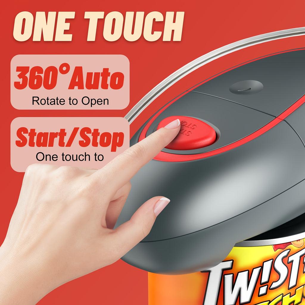 One-Touch Electric Can Opener by Hattyroom with Portable Design and Listed Smooth-Edge Cutting, Black, Grey Red 2 or White Red for Kitchen Meal Prep