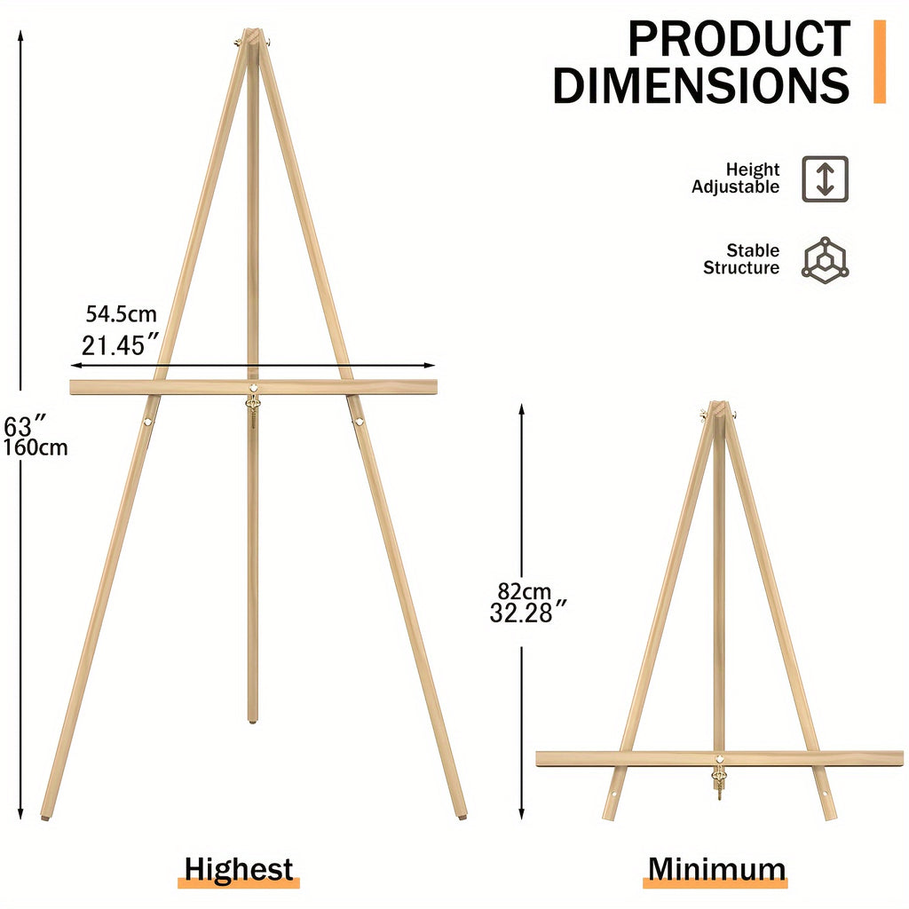 Wooden Tripod Floor Easel with Adjustable Height up to 63 Inches, Folding Artist and Poster Display Stand in Single or Two-Pack Options for Painting and Wedding Signs