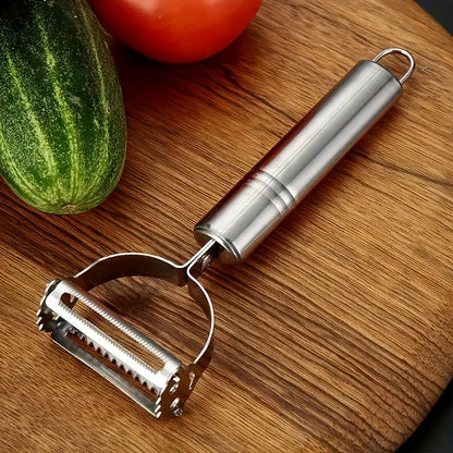 4-in-1 Fruit and Vegetable Peeler in Stainless Steel, Single Kitchen Tool for Cutting, Slicing, Planing and Scraping Potatoes, Carrots and Melons