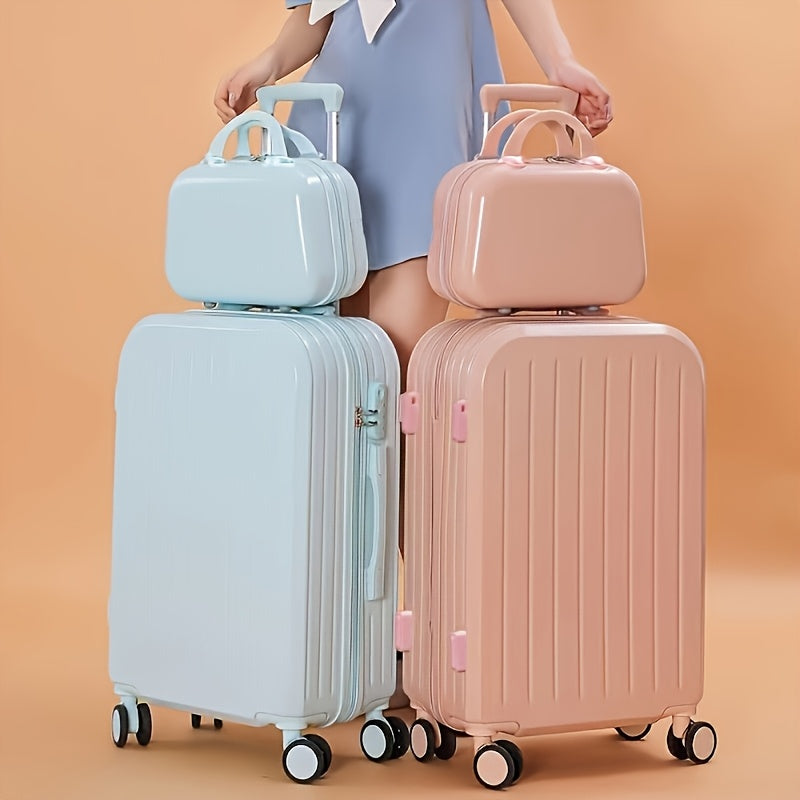 Hard-Shell Trolley Luggage with Zipper Closure and Solid-Color Design, Listed 20-Inch Pink, White, Yellow or Blue Set Labels and Dark Grey Single-Case Option