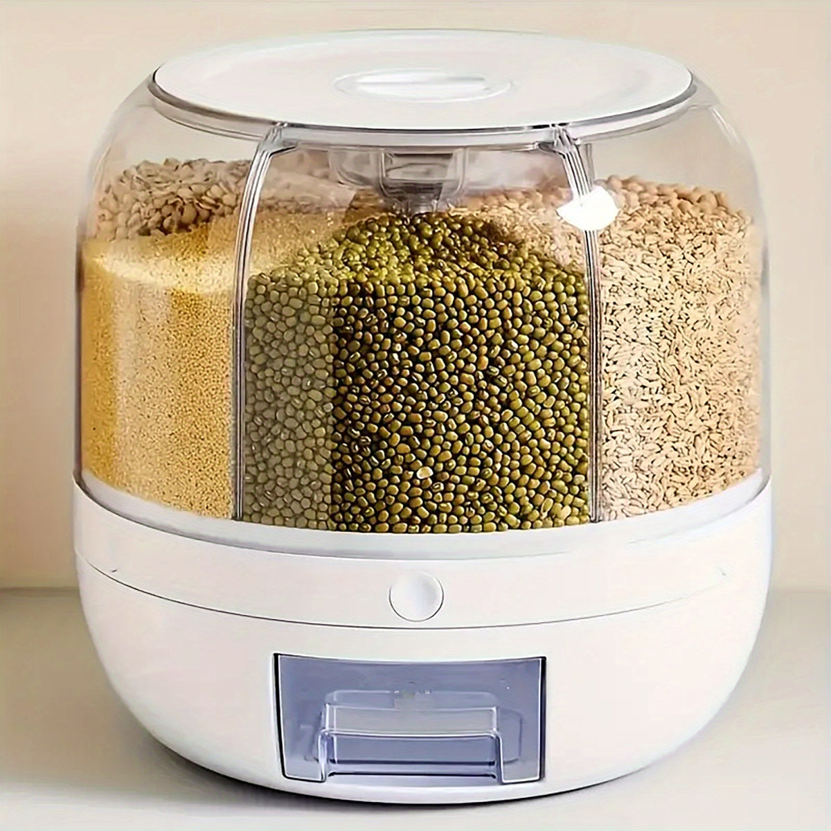 Rotating Rice Dispenser with Push-Button Release, Listed 22-Pound Capacity and 360-Degree Swivel Design for Kitchen Rice and Dry Grain Storage