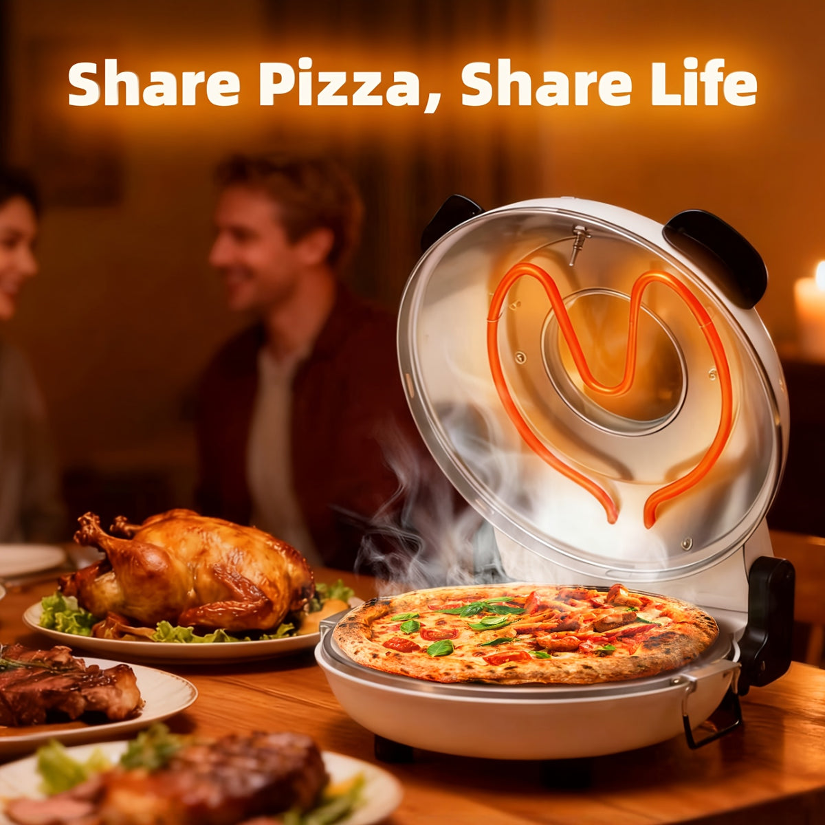 Indoor Pizza Oven by YIBAKE, White Countertop Pizza Maker and Grill for Home Pizza Nights, Listed 12-Inch Pizza Size and Maximum 800°F Heating