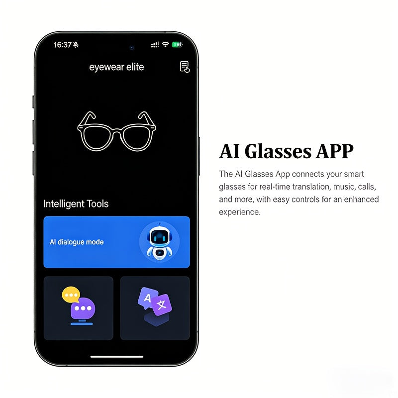 164-Language Smart Translation Glasses with Music Playback, Phone Calls and AI Voice Assistant, Unisex Audio Eyewear for Travel and Everyday Conversations