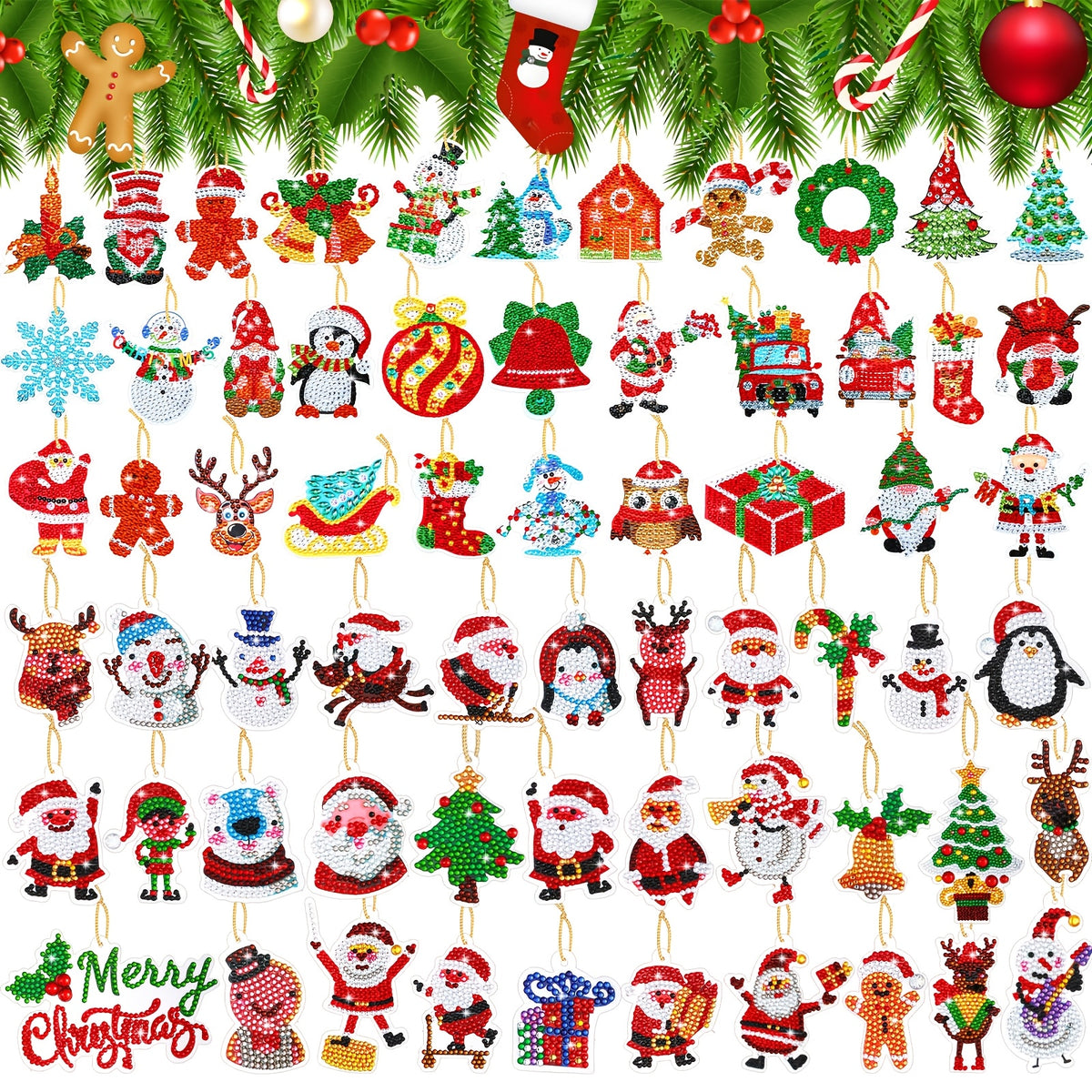 Christmas Diamond Painting Sticker Kit with Listed 64-Piece Option, 5D Round Rhinestone Craft Supplies for Adult DIY Holiday Decorations and Personalized Gift Accents