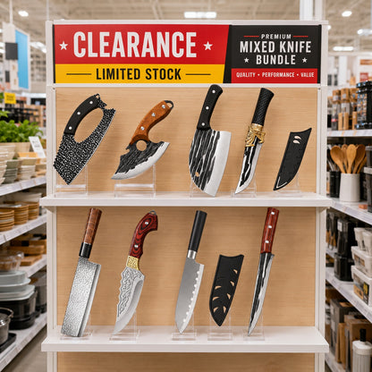 Assorted Cooking Knife Selection with Listed Protective Sheaths, Model A-H Options for Home Kitchen Food Preparation, BBQ and Outdoor Meal Prep