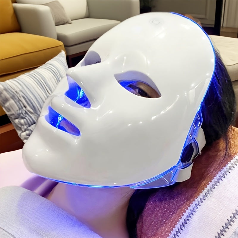 USB-Charging Facial Beauty Mask in White with Listed Seven-Color Design, Portable Personal Skin-Care Instrument for Home Routines and Thoughtful Gift Ideas
