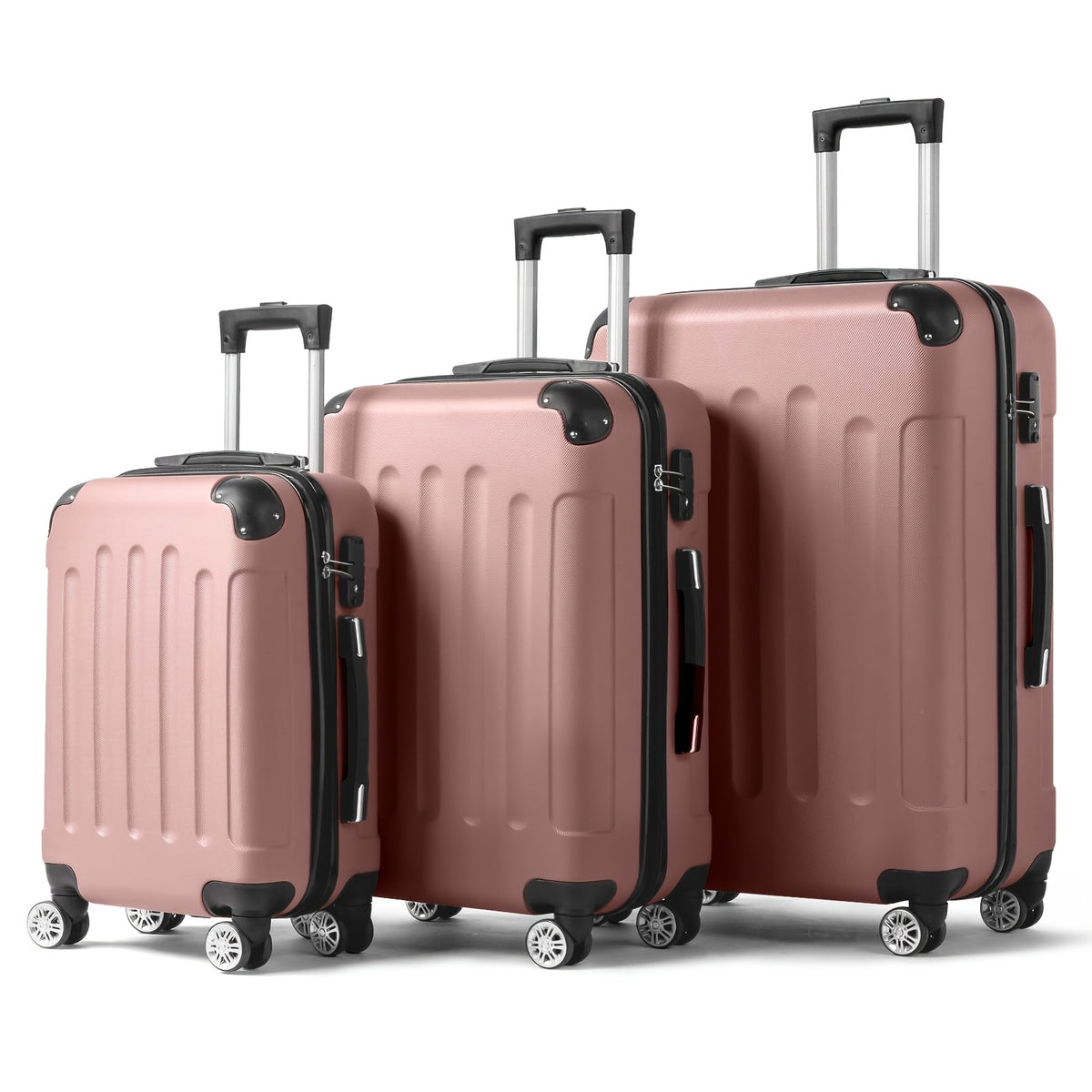 Spinner Luggage Set with ABS Hard Shell and Corner Protectors, Three 20, 24 and 28-Inch Travel Suitcases with 360-Degree Wheels in Multiple Colors