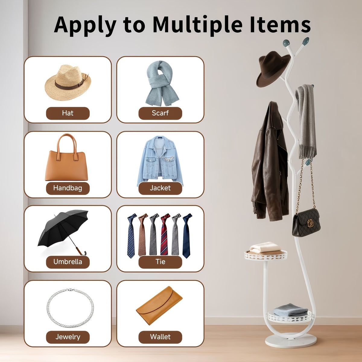 Clothes Rack with Shelf, Freestanding Metal Vertical Organizer in White or Black for Coats, Hats and Scarves, Single Rack for Everyday Home Clothing Storage