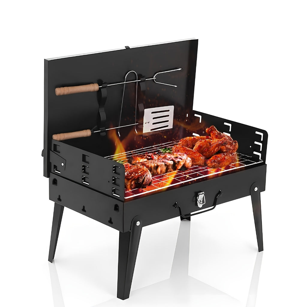 Portable Charcoal BBQ Grill with Compact Folding Design, Three-Piece Set Selection for Camping Cookouts, Outdoor Picnics and Backyard Barbecue Meals