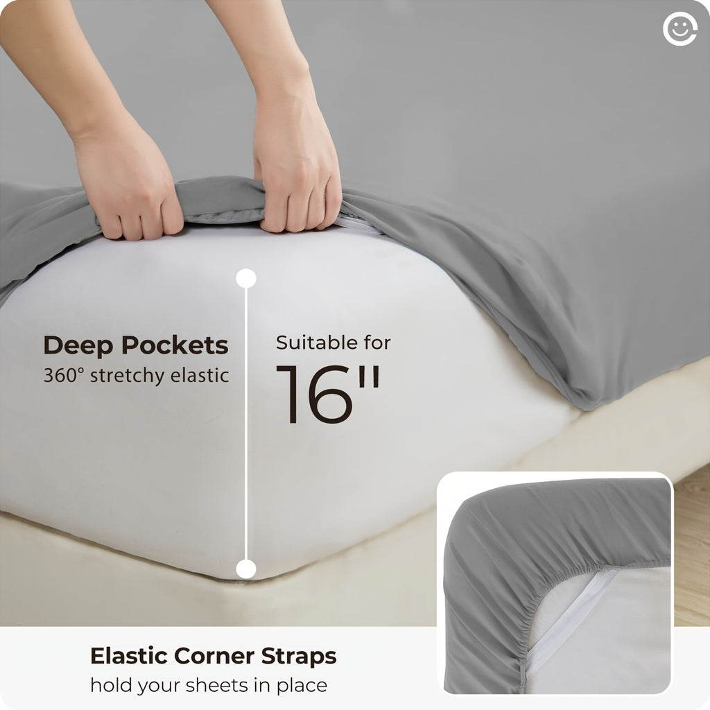Breathable Cooling Bedding Set, 4-Piece Extra Deep Pocket Sheets and Pillowcases with Twin, Full, Queen, King and California King Size Options
