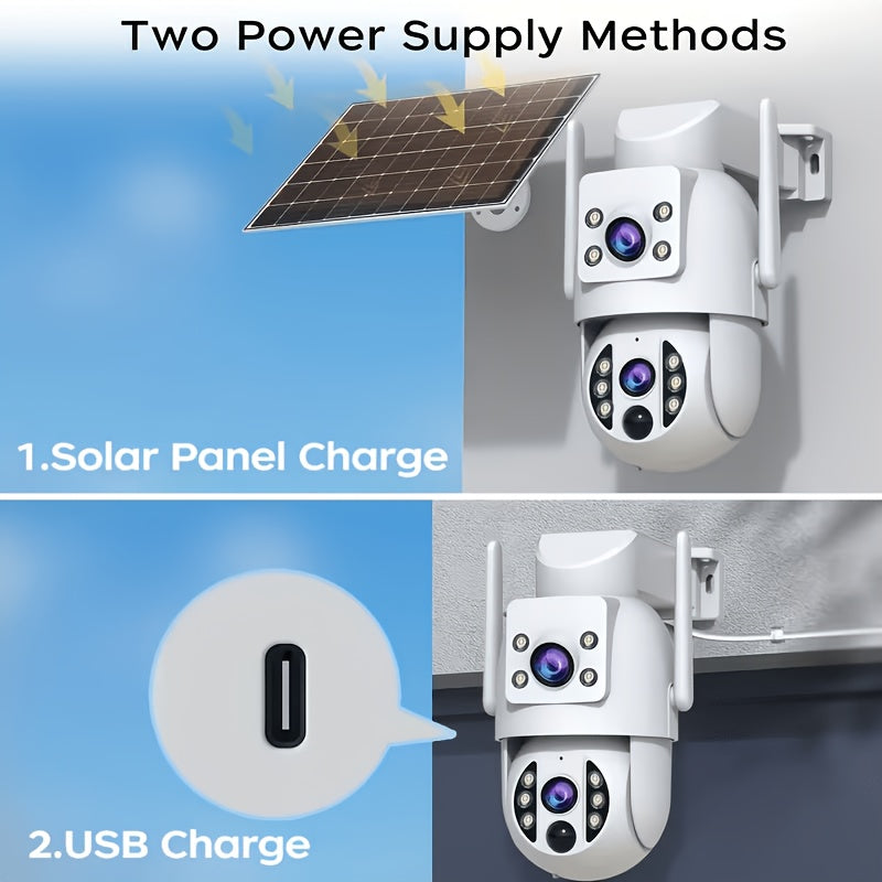 JOOAN RS3 Solar Security Camera with Dual Lenses, Listed 355° Auto-Tracking PTZ, 1296P Color Night Vision, Two-Way Audio and Rechargeable Battery