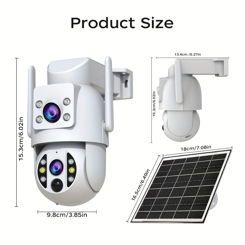 JOOAN RS3 Solar Security Camera with Dual Lenses, Listed 355° Auto-Tracking PTZ, 1296P Color Night Vision, Two-Way Audio and Rechargeable Battery