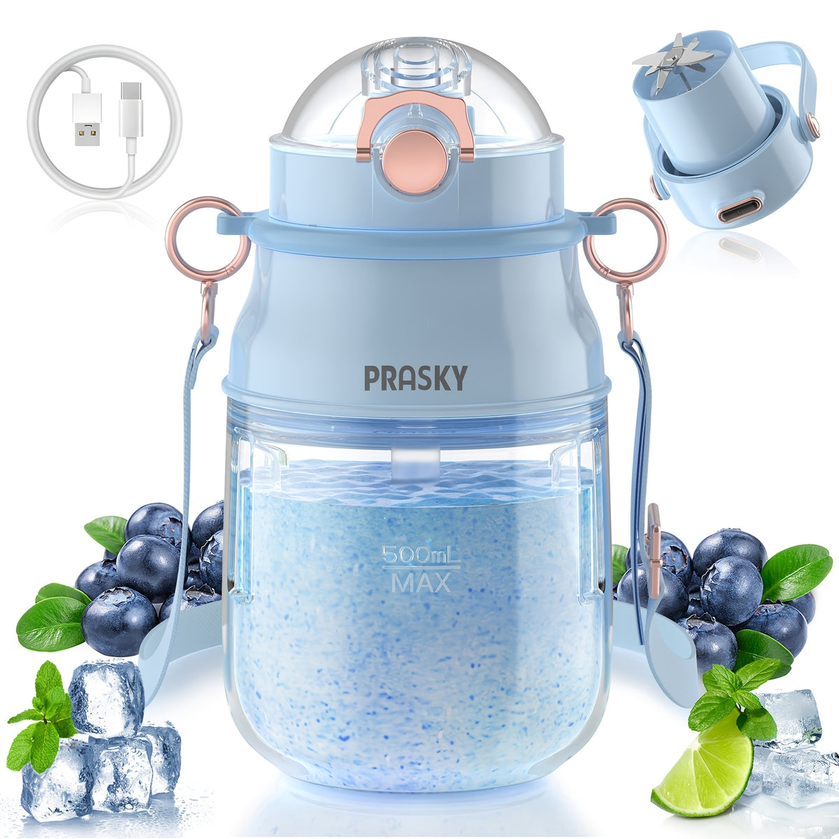 10-Blade Portable Blender 27oz, USB Rechargeable Personal Blender Cup for Smoothies, Shakes and Milkshakes, 800ml Travel Blender for Office, Gym, Picnics and Kitchen