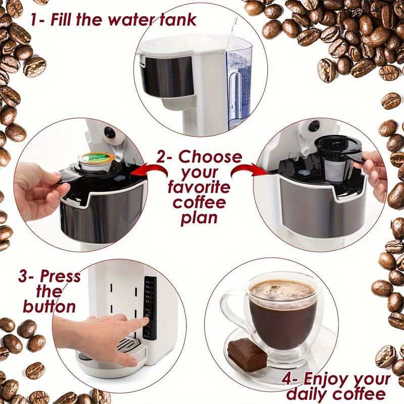 Milky White Single-Serve Coffee Brewer with Built-In Water Tank and Listed K-Cup and Ground Coffee Compatibility for Home Kitchen Counters and Coffee Bar Routines