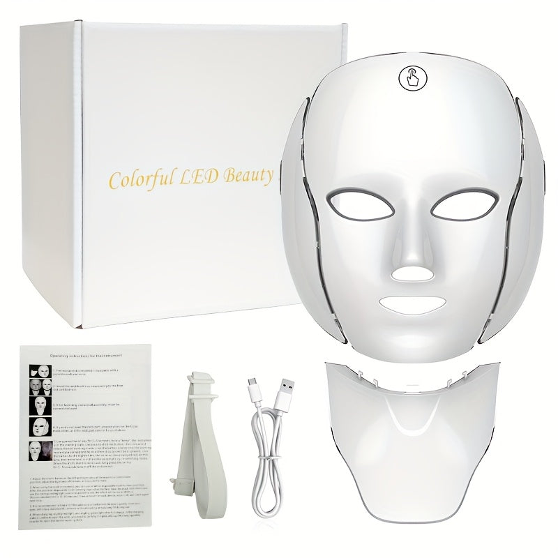 Seven-Color Facial Mask Device with USB Charging, White Face and Neck Beauty Care Instrument for At-Home Skincare Routines and Thoughtful Gifts