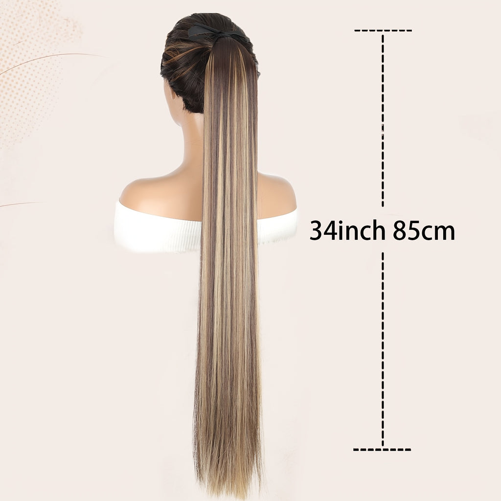 34-Inch Straight Ponytail Hairpiece for Women, Long Fiber Hair Styling Accessory in Six Color Options Including Black, Dark Brown and Olive Brown for Everyday Looks and Special Occasions