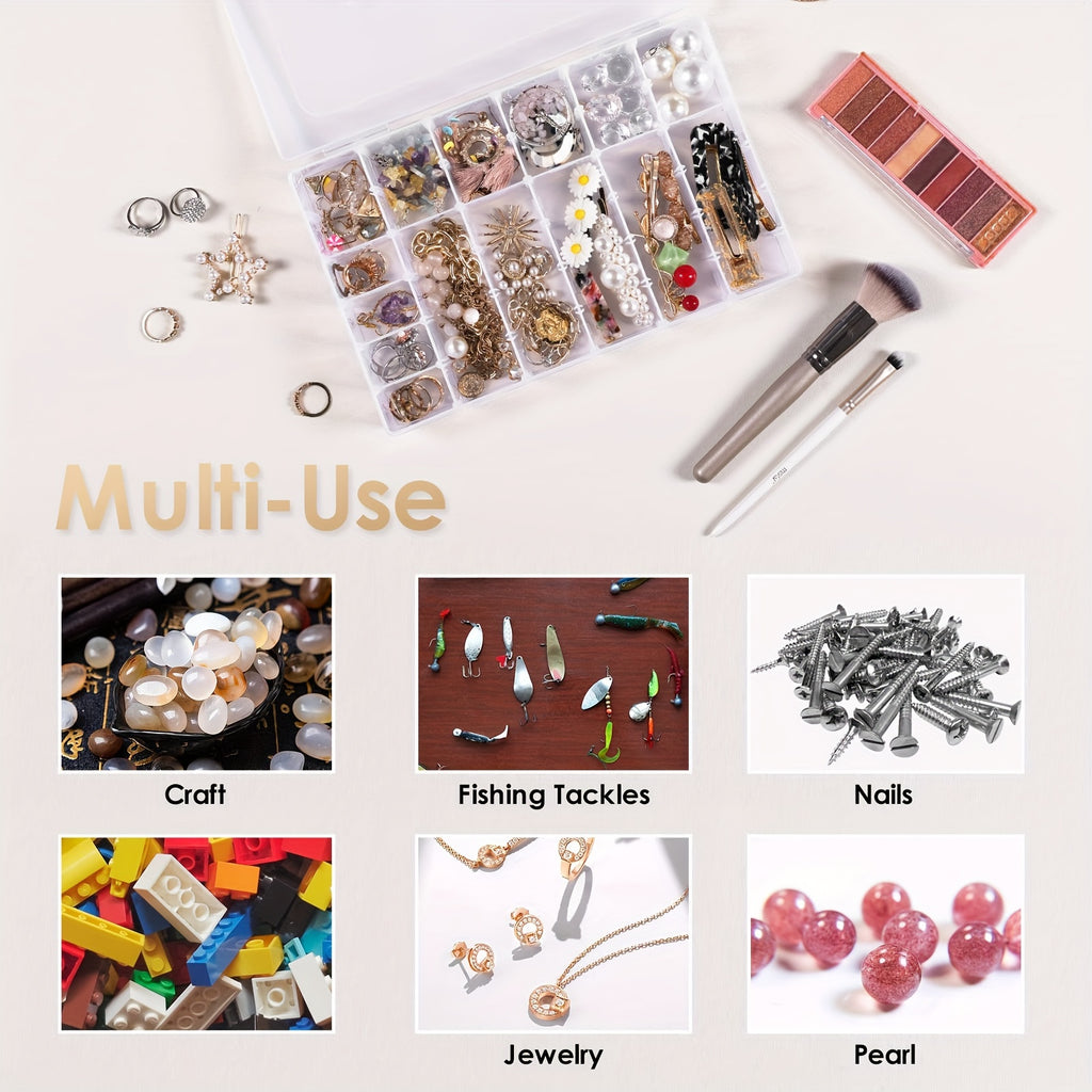 36-Grid Organizer Boxes by TOMNK, Clear Plastic Storage with Adjustable Dividers and Label Stickers, 5 8 or 10-Piece Options for Beads, Jewelry and Craft Supplies