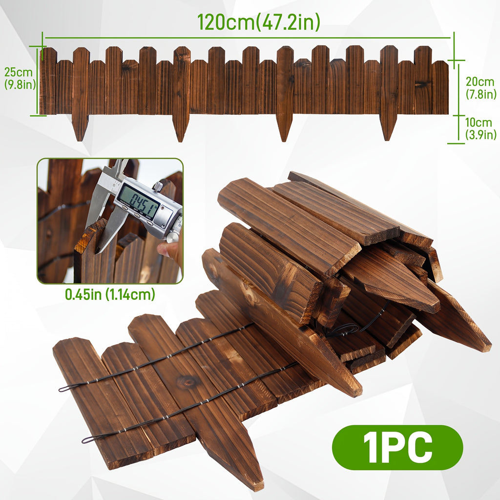 Wooden Garden Edging Border with Listed 47.2-Inch Length, Wire-Connected Decorative Picket Design for Flower Bed Outlines, Curved Paths and Landscape Accents