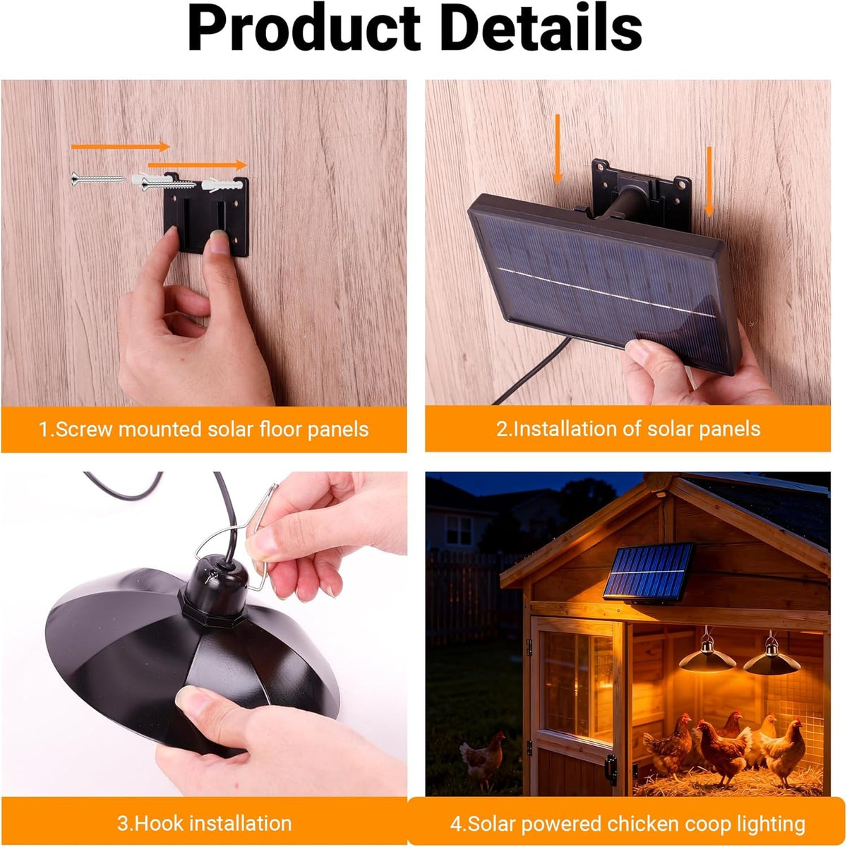 Solar Chicken Coop Pendant Light Set with Two Lamps, Remote, 3/5/8-Hour Timer, Listed 2400mAh Battery and 16.4ft Cord in White Light or Warm Light Options