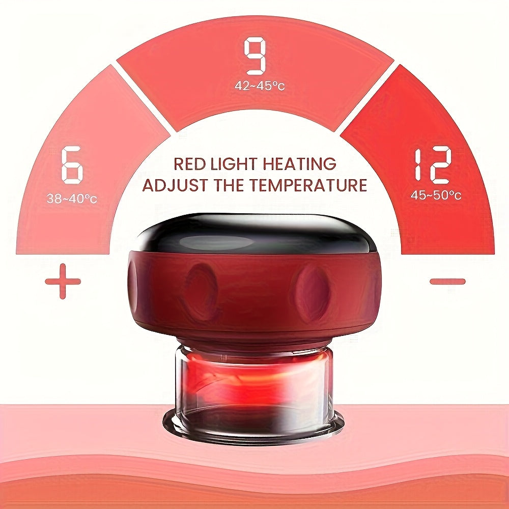 Electric Cupping Device with Pink Gua Sha Board, USB Rechargeable Red or Black Personal Care Tool with Listed 12-Level Heat and Suction Controls and Digital Display