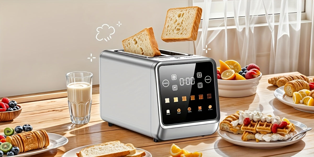 Digital Touchscreen Toaster, 2-Slice 900W Stainless Steel Model with 1.5-Inch Wide Slots, Memory Function, 5 Bread Types and 6 Shade Settings