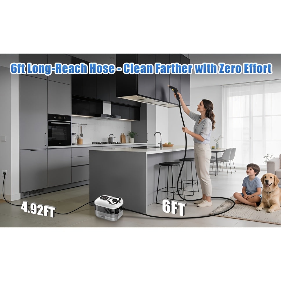 Steam Cleaner with Three Brush Heads, Portable High-Pressure Cleaning Machine in White Upgrade for Compatible Kitchen Surfaces, Bathroom Tile and Grout
