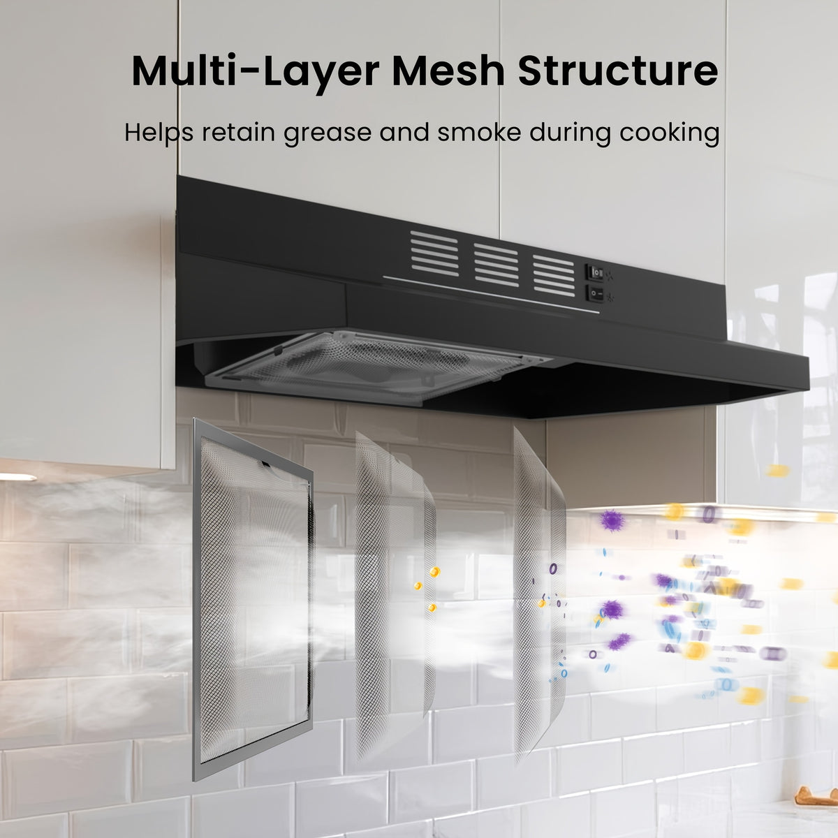 30-Inch Under-Cabinet Range Hood with Listed 350 CFM Airflow, LED Light and Two-Speed Fan, Ducted or Non-Ducted Configuration in Three Finish Option Labels