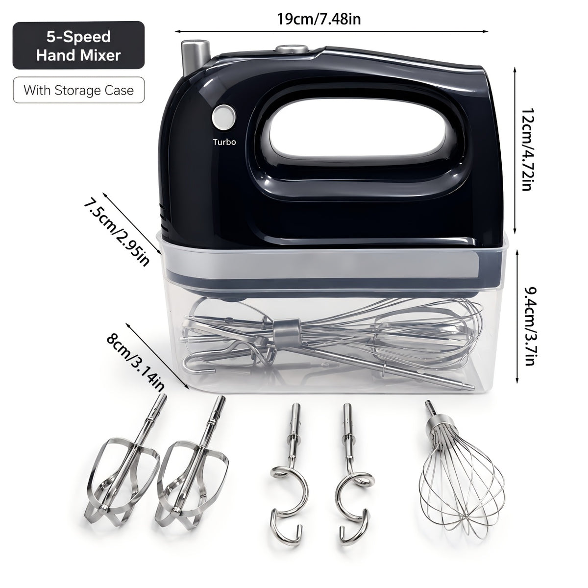 400W Hand Mixer with Five Speeds, Turbo Boost and Eject Button, Listed Five Stainless Steel Attachments and Five Color Options for Cake Batter, Eggs and Cream