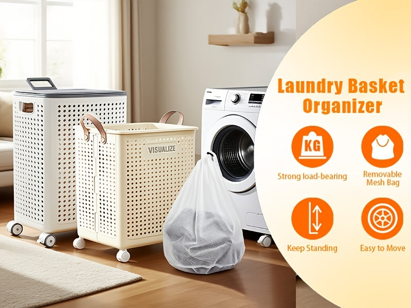 Wheeled Foldable Laundry Hamper in Cream White, Clothes Storage Basket with M, L and XL Options, Selected Inner Bag Configurations and Lidded XXL Selection