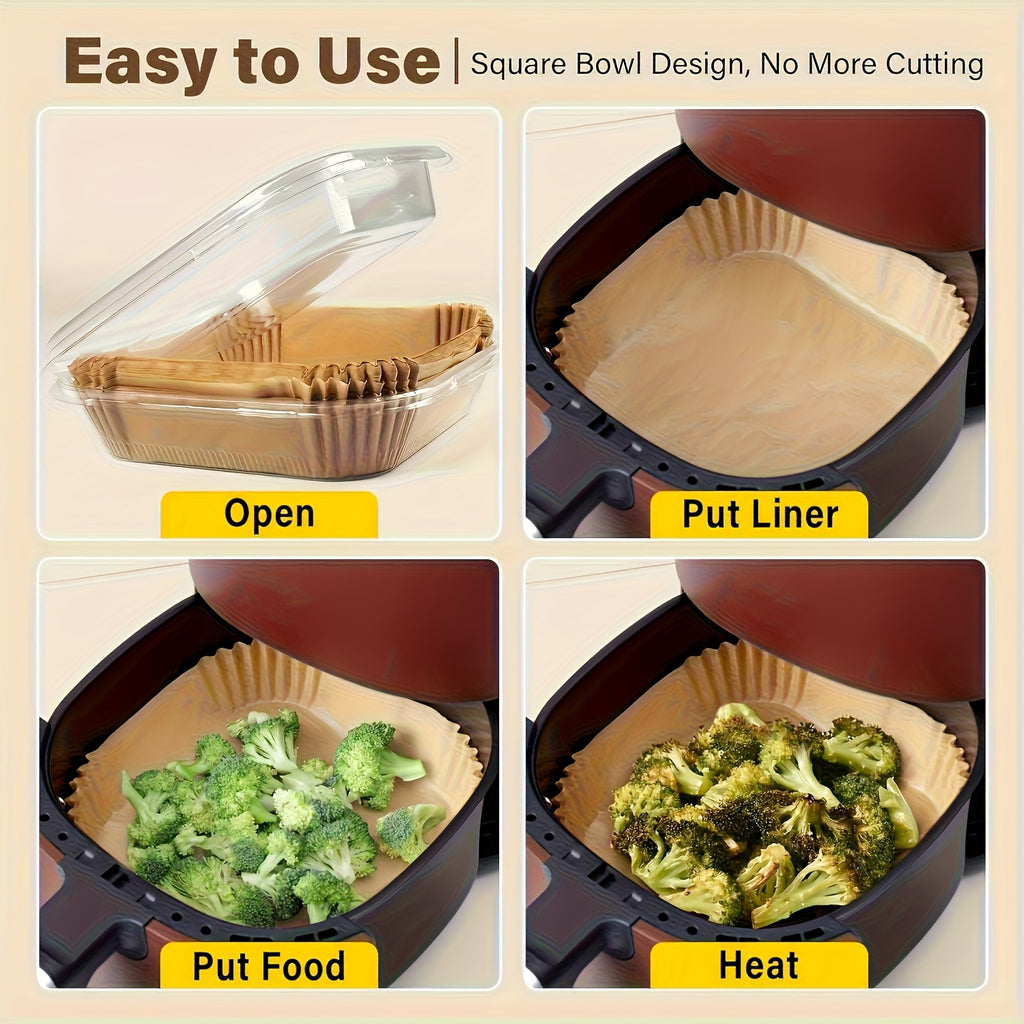 Disposable Air Fryer Paper Liners, 8-Inch Square Bleach-Free Nonstick Baking Liners in 125 or 250 Count Options for Compatible 5–8QT Baskets