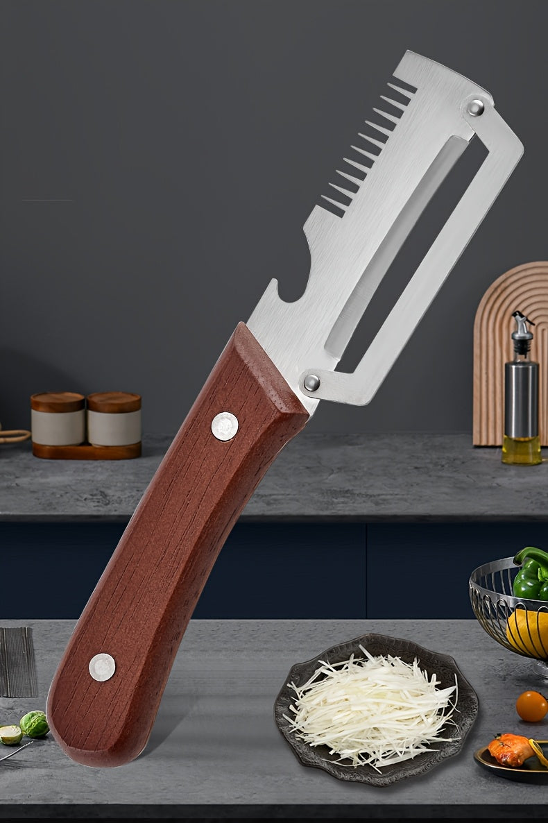 3-in-1 Stainless Steel Vegetable Peeler Set, 2-Piece Manual Kitchen Tools with Potato Peeling, Vegetable Slicing and Bottle Opener Functions for Home Cooking