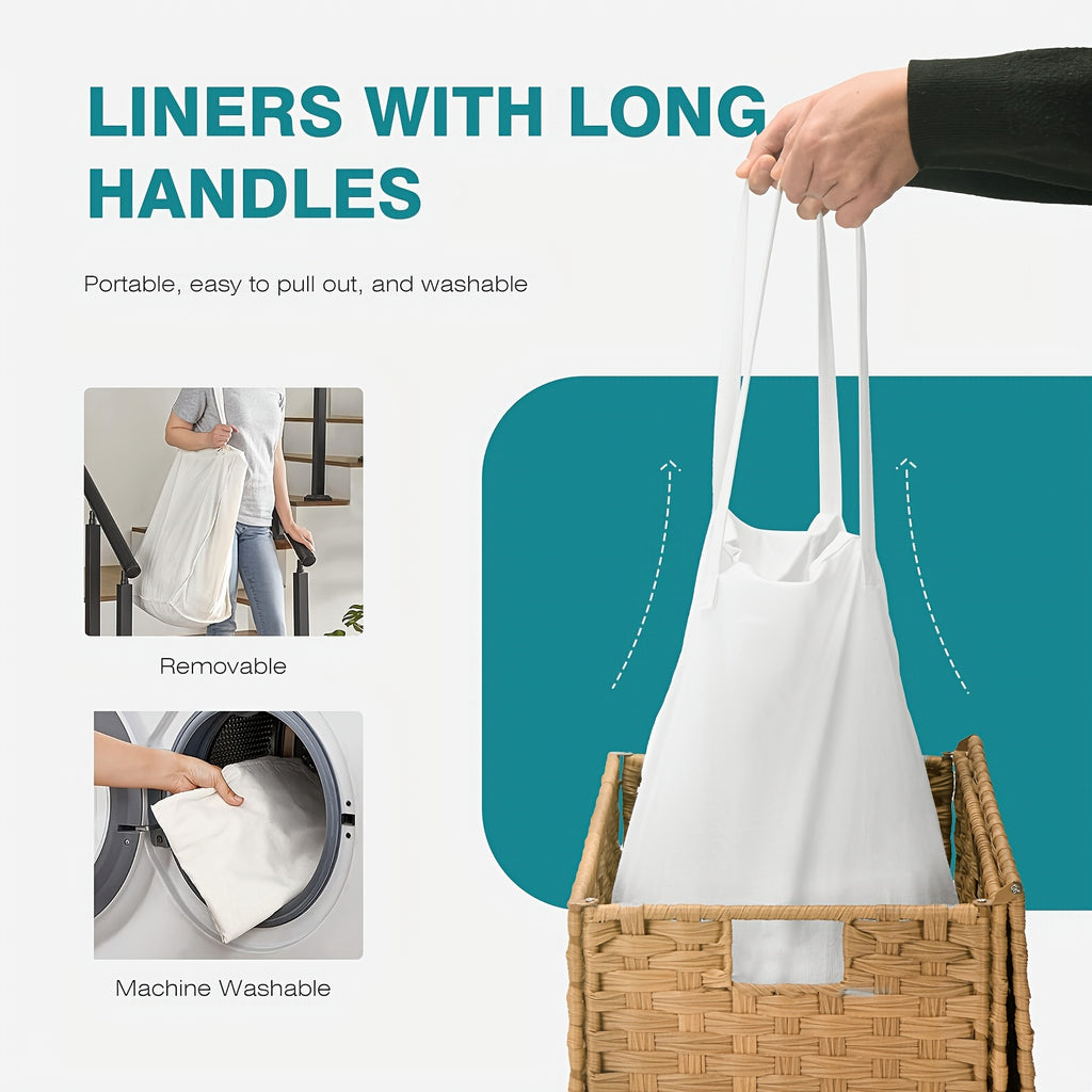 Laundry Hamper with Lid and Detachable Double Inserts, Foldable Clothes Basket in Three Capacity Options for Bedroom, Bathroom and Laundry Room Organization