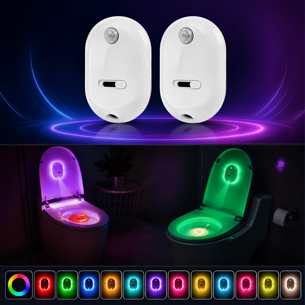 Motion Sensor Toilet Night Light, Rechargeable Toilet Bowl Lighting with Listed 13 Color Changes and Four Projection Patterns in Two- or Four-Pack Options