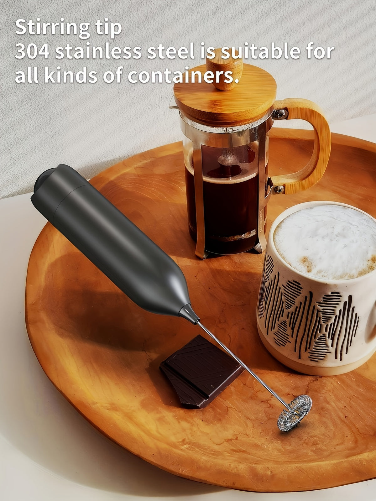 Handheld Milk Frother by CLITON, Battery-Powered 304 Stainless Steel Whisk for Coffee and Tea in Black, White or Green with Single or ABS Stand Options