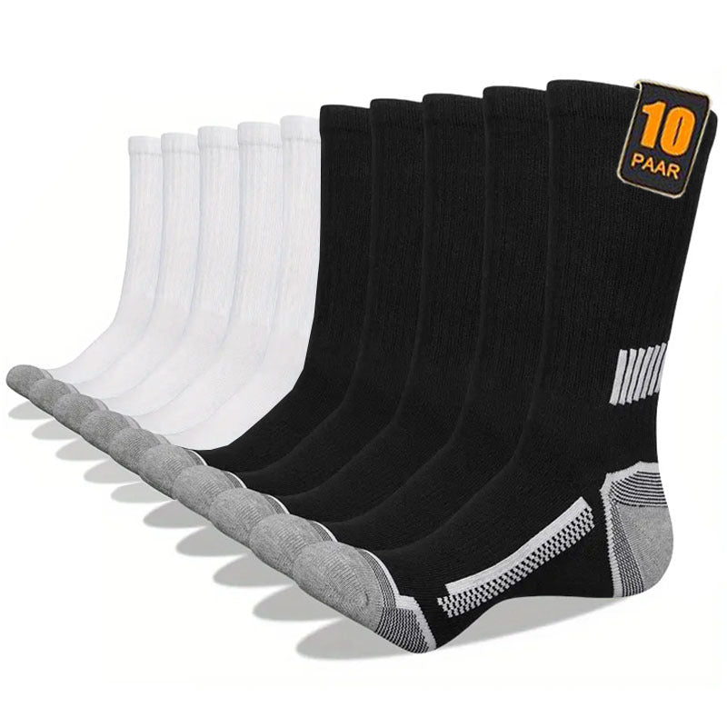 Men's Sports Socks 10-Pair Pack with Cushioned Heel and Toe, Arch Support and Breathable Polyester Knit in White, Grey or Mixed Color Options