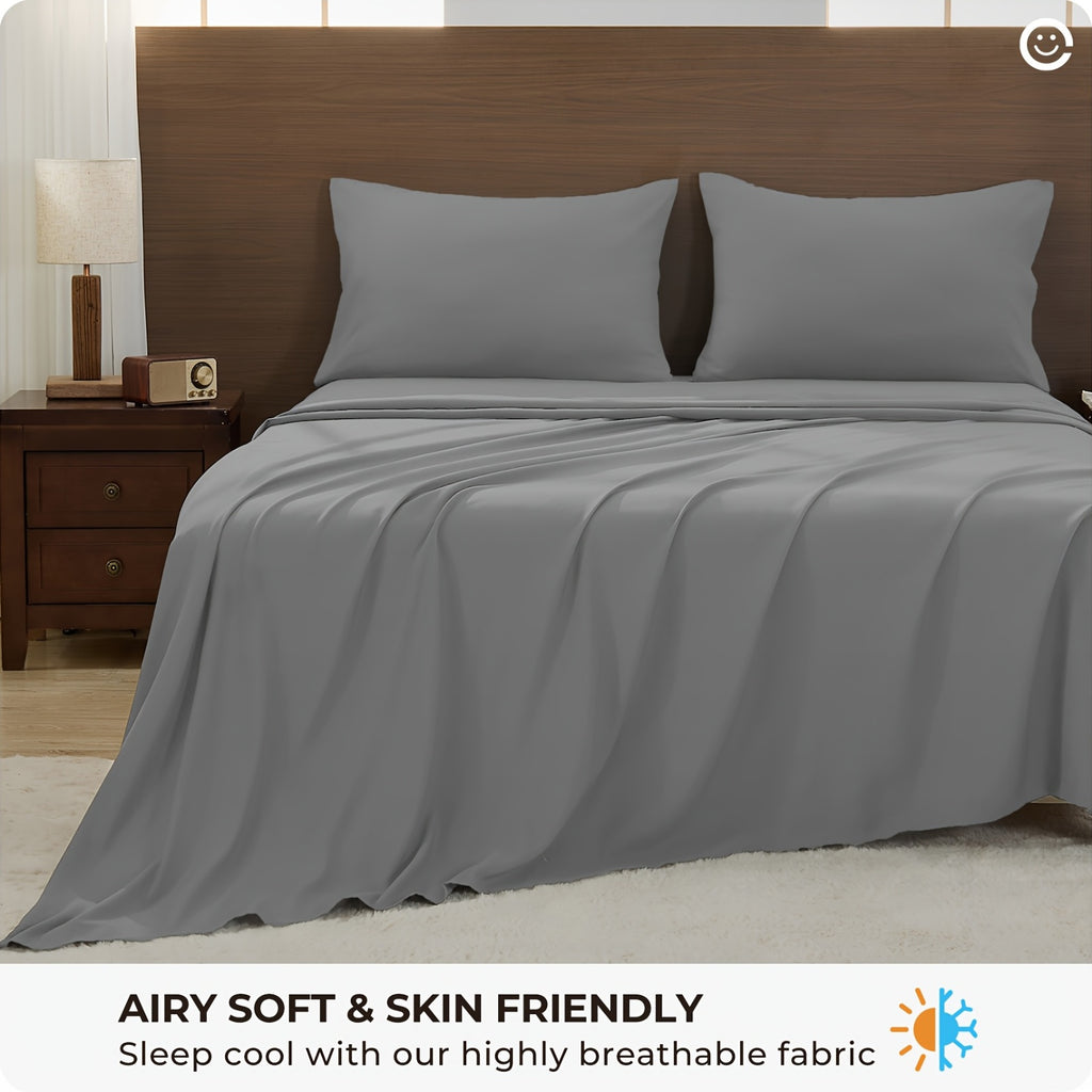 Breathable Cooling Bedding Set, 4-Piece Extra Deep Pocket Sheets and Pillowcases with Twin, Full, Queen, King and California King Size Options