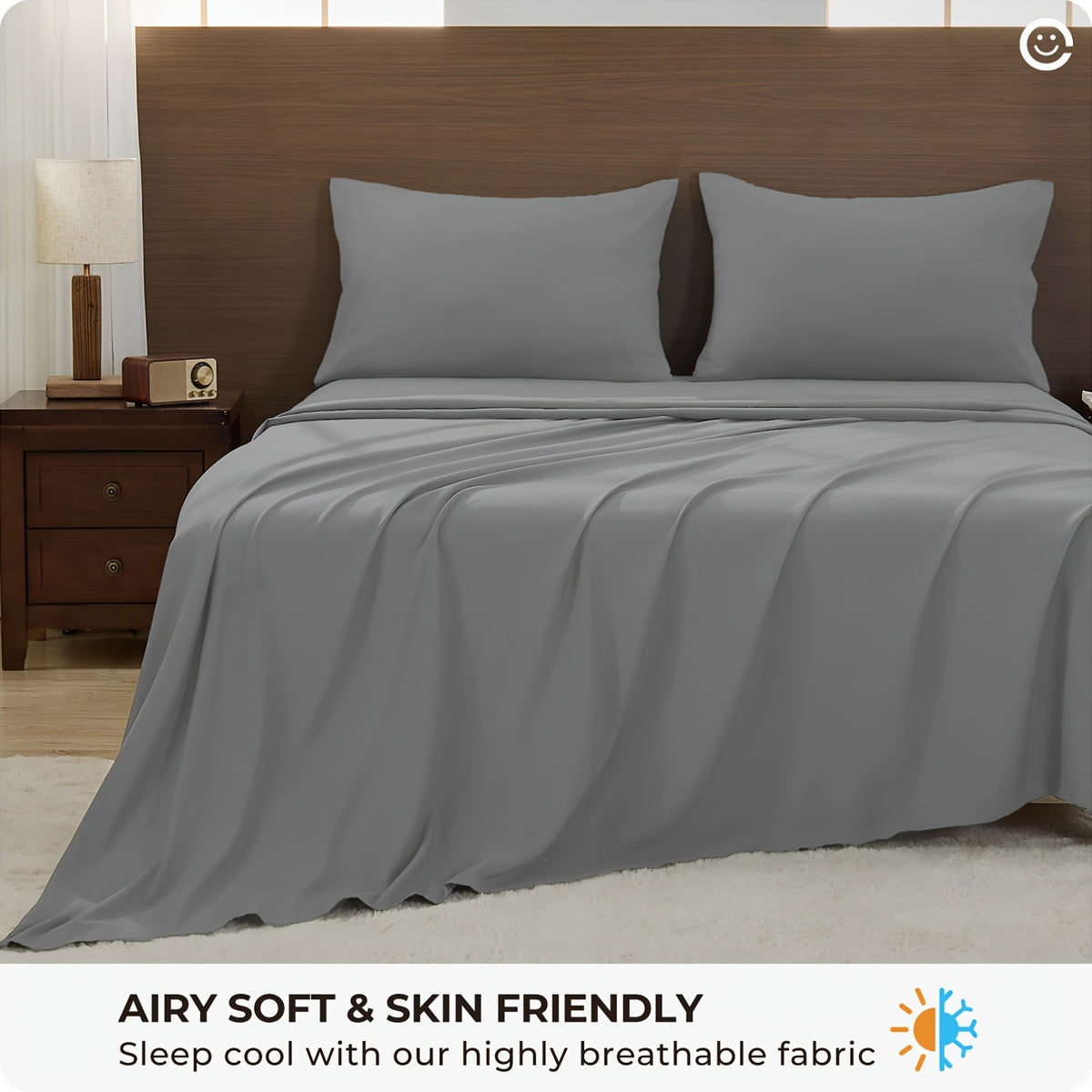 Breathable Cooling Bedding Set, 4-Piece Extra Deep Pocket Sheets and Pillowcases with Twin, Full, Queen, King and California King Size Options