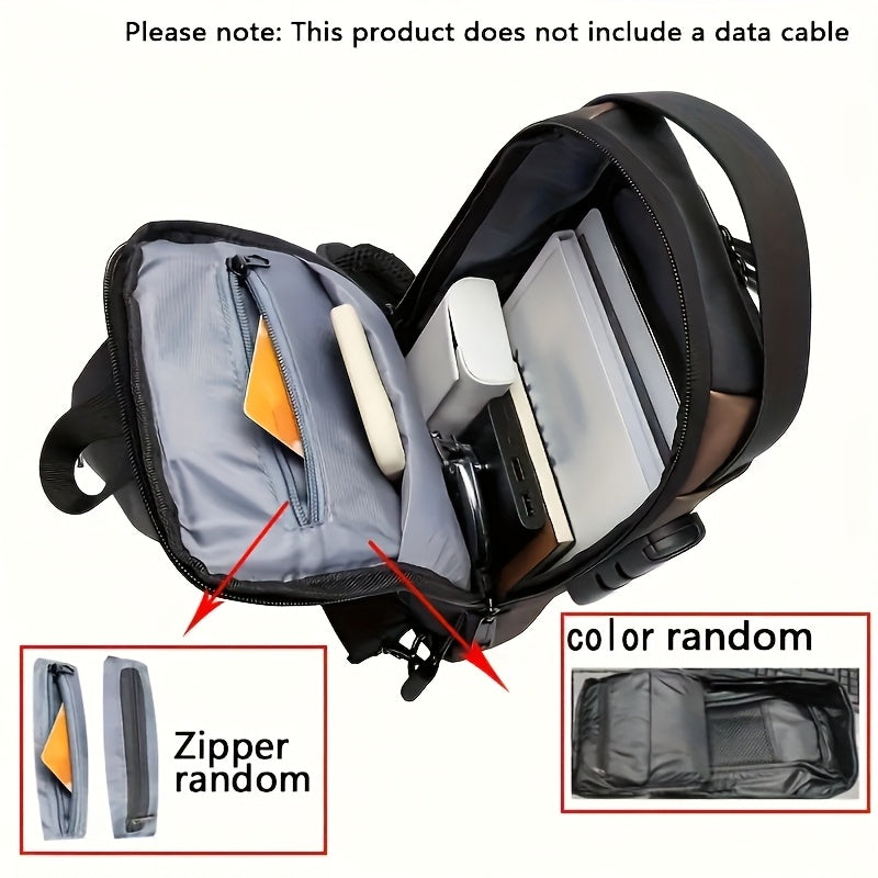 Mens Locking Sling Bag by Cutecity with USB Charging Port, Adjustable Shoulder Strap and Multiple Compartments in Black Brown or Blue Brown for Commuting and City Walks