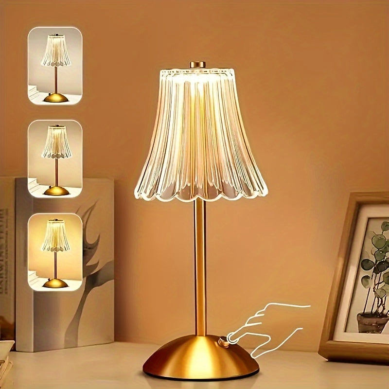 Touch Control Crystal Table Lamp with Three Light Tones, Dimmable LED Lighting, Wrought Iron Base and USB Rechargeable Battery, Single or Two-Lamp Options