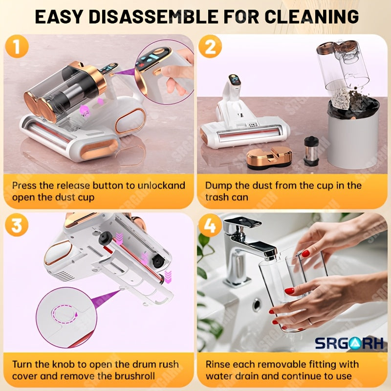 UVC Mattress Vacuum Cleaner with Hot Air, 16KPa Powerful Suction Bed Vacuum with Dual Dust Cup, Handheld Deep Cleaning Mattress Machine for Pillows, Sofa, and Carpet