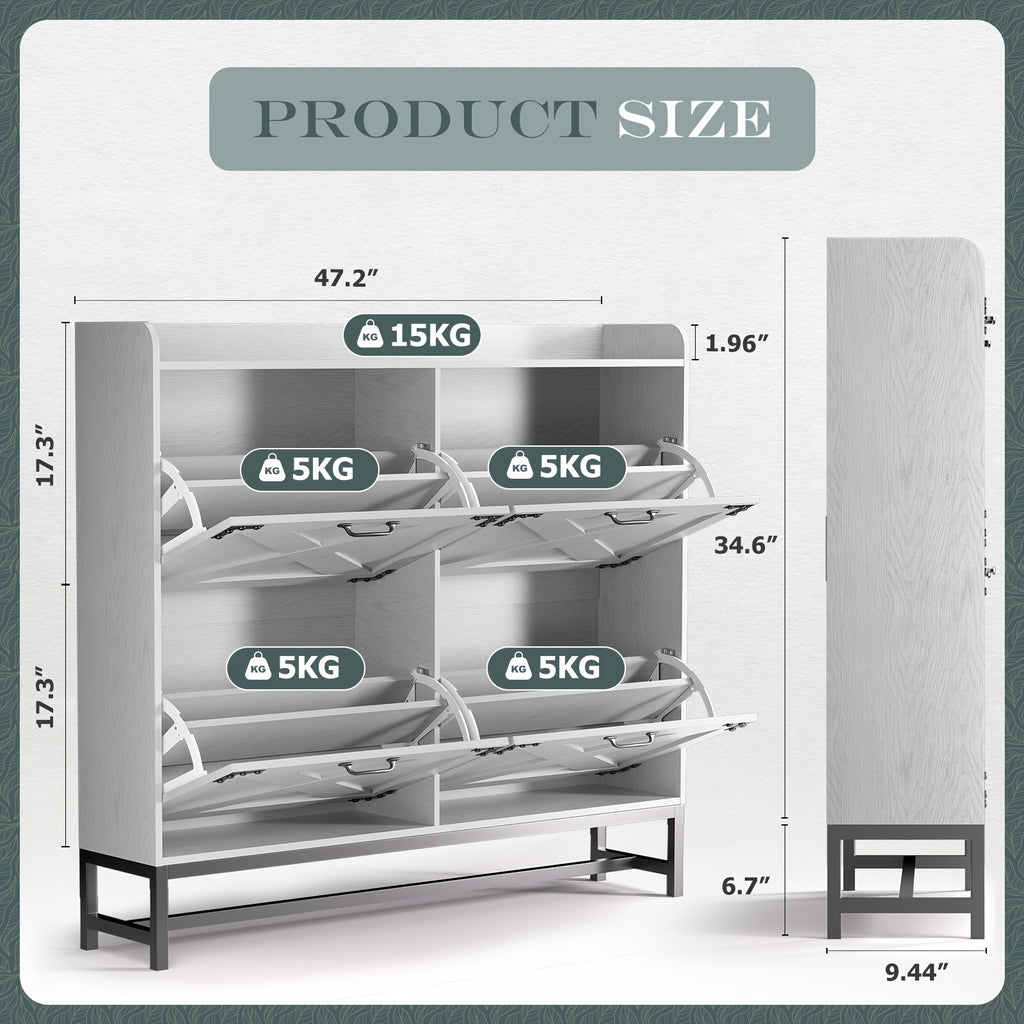 Shoe Storage Cabinet for Entryway and Hallway Organization, Black Upgrade or White Two, Three and Four-Door Options with Listed Flip-Drawer Storage Features