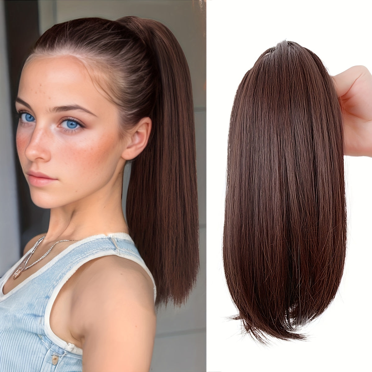 10-Inch Curly Claw Clip Ponytail Extension, Short Synthetic Hairpiece for Women in Natural Black, Black Brown, 2/33 or Light Brown for Everyday and Occasion Styling