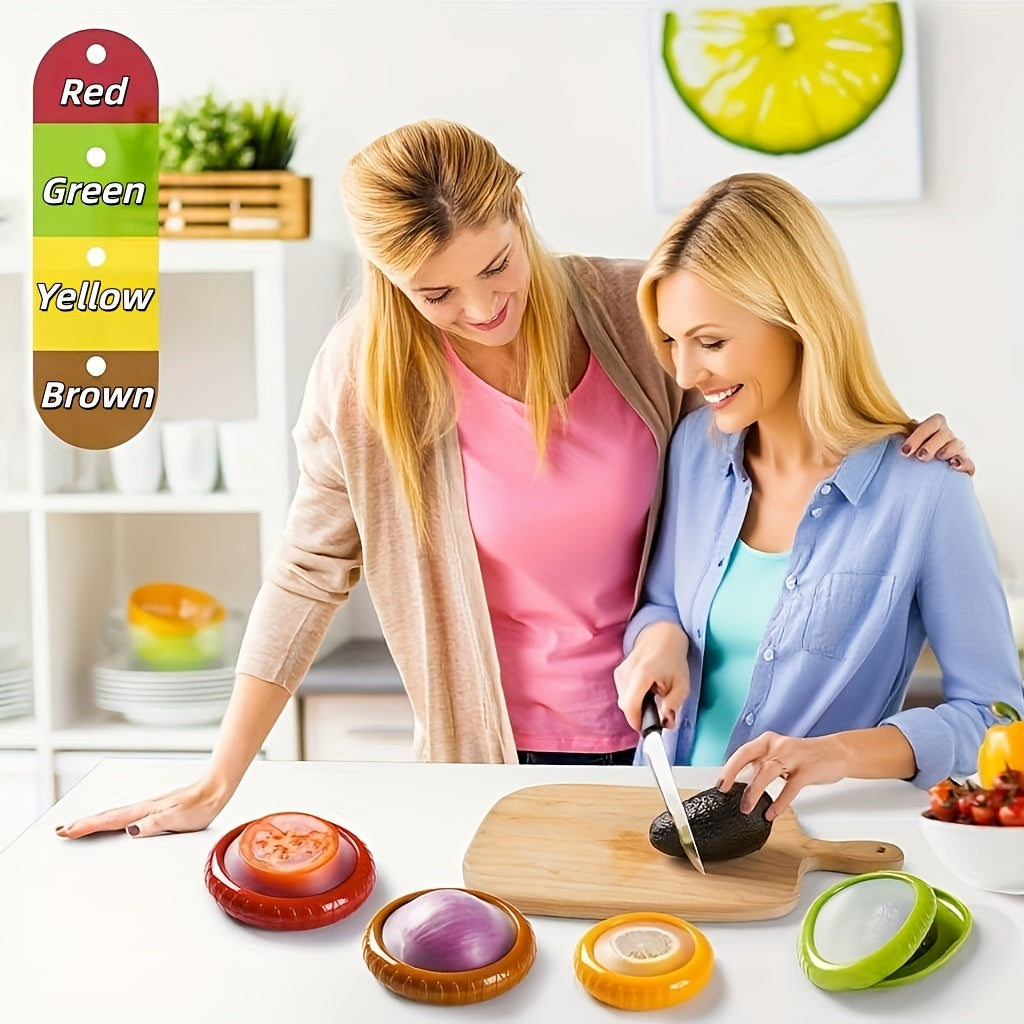 Eight-Piece Reusable Fruit and Veggie Saver Set, Refrigerator Storage Boxes with Listed Airtight Sealing Design for Avocado, Onion, Tomato, Lemon and Garlic