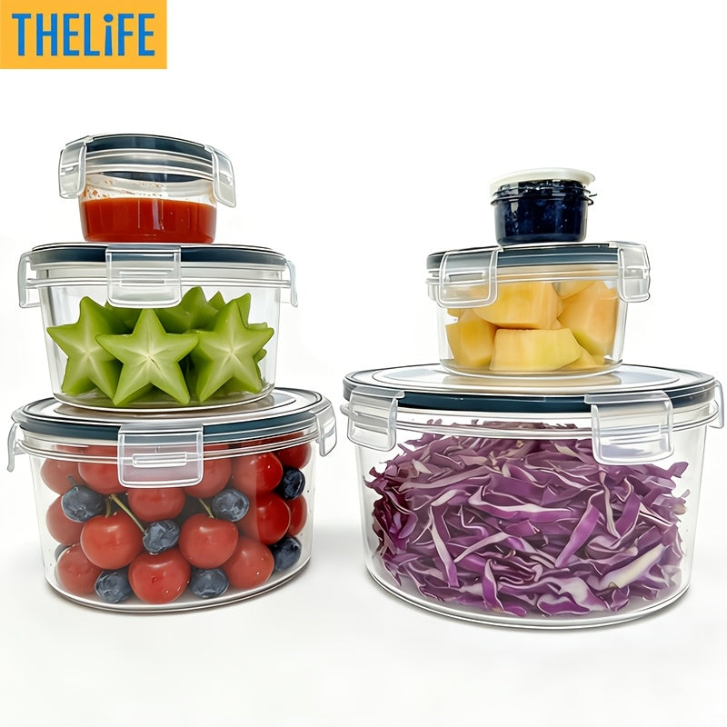 Round PP Food Storage Containers with Lids, 12-Piece Set of Six Stackable Plastic Meal Prep Bowls and Six Covers for Everyday Kitchen Organization