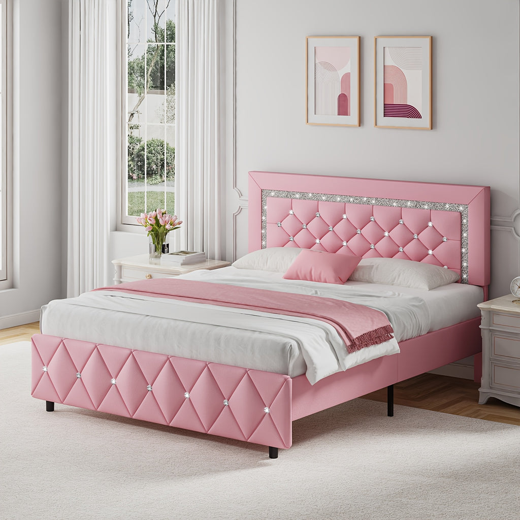 Diamond Design Platform Bed Frame by HOMBCK with Adjustable Headboard and Wooden Slat Support, No Box Spring Needed, Twin to King in Five Colors