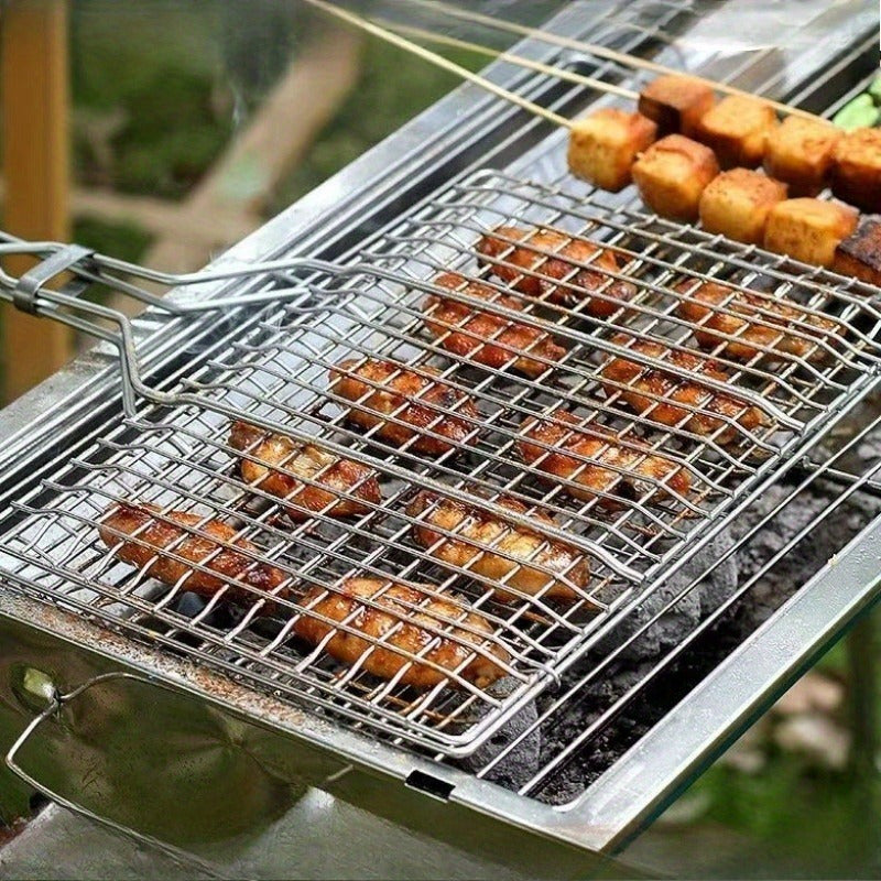 Rectangular Grill Basket with Large-Capacity Metal Grid Design for Fish, Chicken, Steak, Shrimp and Vegetables at Backyard BBQs, Picnics and Camping