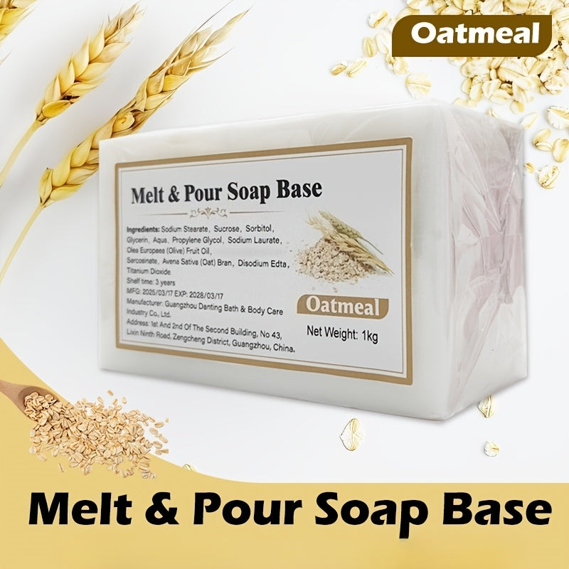 Oat Soap Base Melt and Pour 2.2 Pounds with Listed Glycerin and Olive Oil, Easy-to-Cut Crafting Supply for DIY Handmade Soap Projects and Creative Gift Making