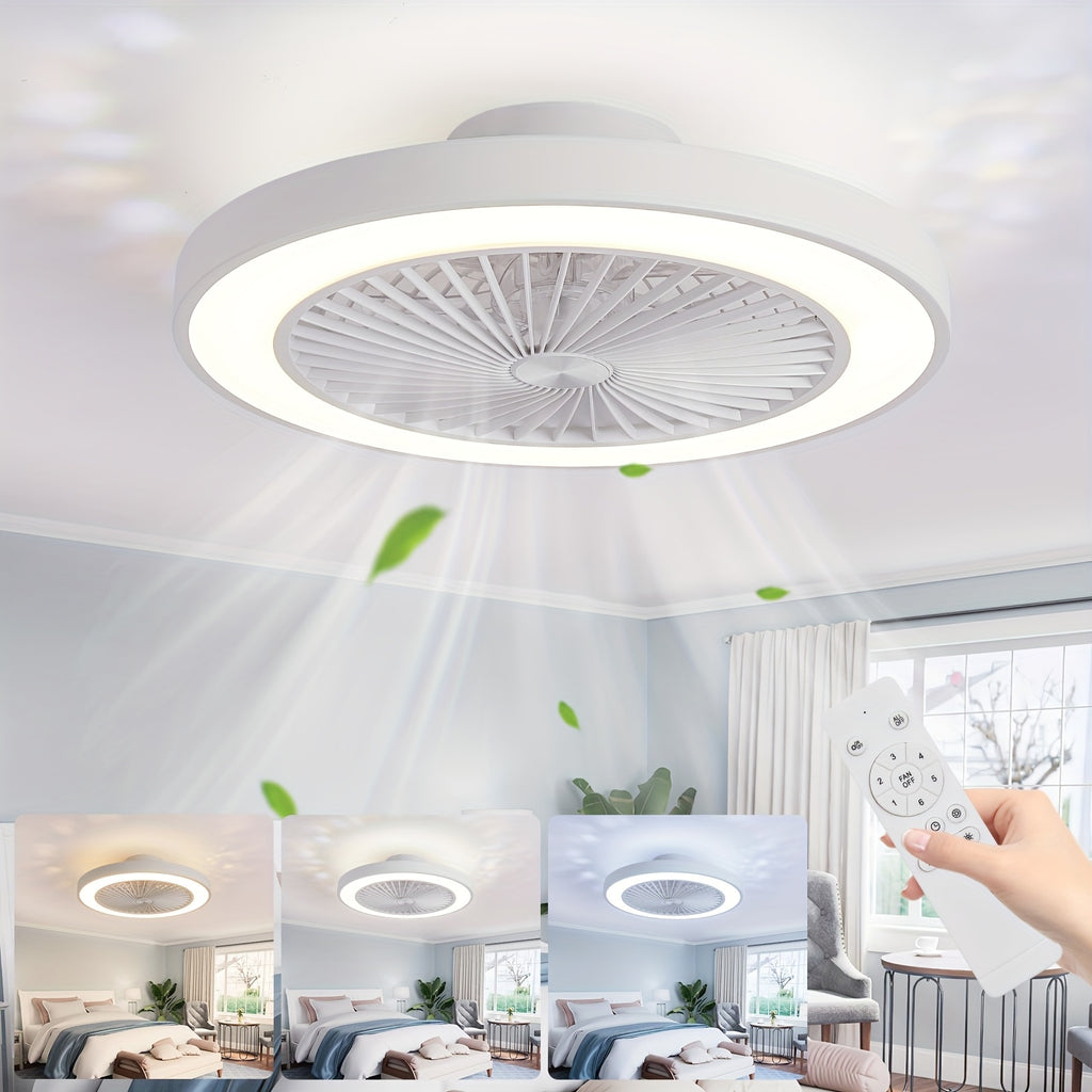 Enclosed Ceiling Fan with Light and Remote, 20-Inch Design with 1800K Amber Nightlight, Dimmable 3000K-6500K Lighting and Six-Speed Reversible DC Motor