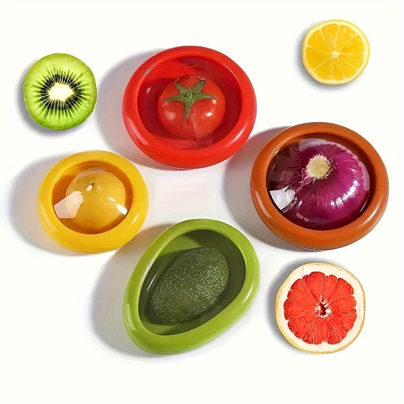 Fruit and Vegetable Storage Holders, 4-Piece Reusable Silicone Fridge Pod Set for Compatible Avocado, Tomato, Onion and Lemon Kitchen Organization